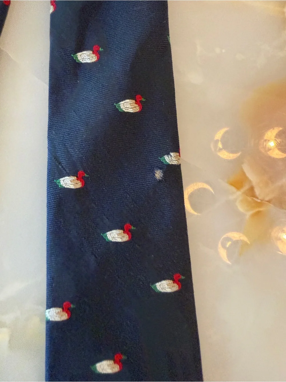 Vintage Navy Tie with Small Red & White Motif
